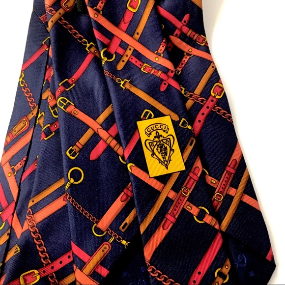 Gucci Blue Graphic Silk Equestrian Bit Neck Tie - Picture 3 of 6